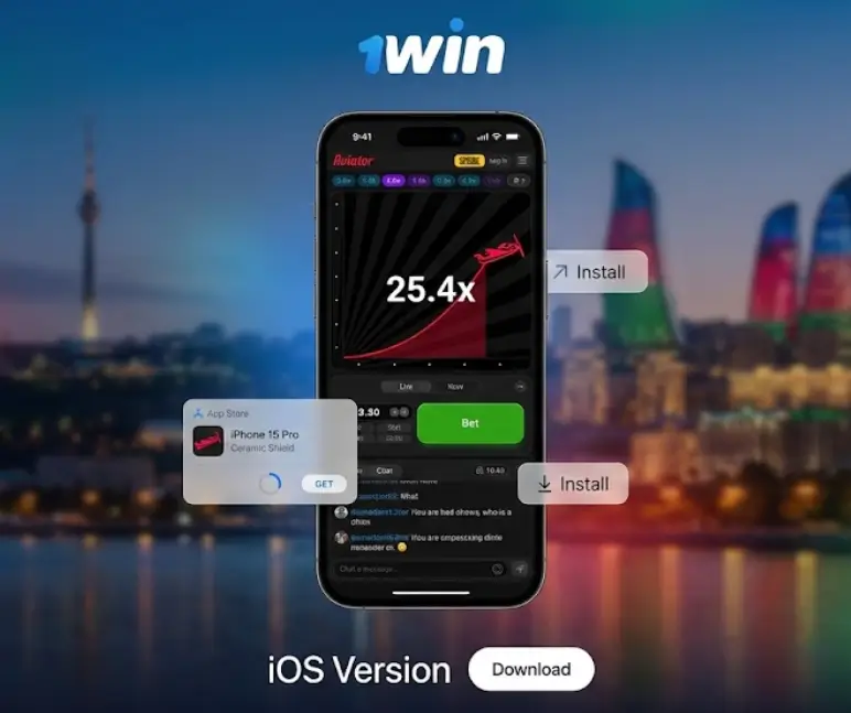 iPhone ekranında Aviator və 1win logosu görünür