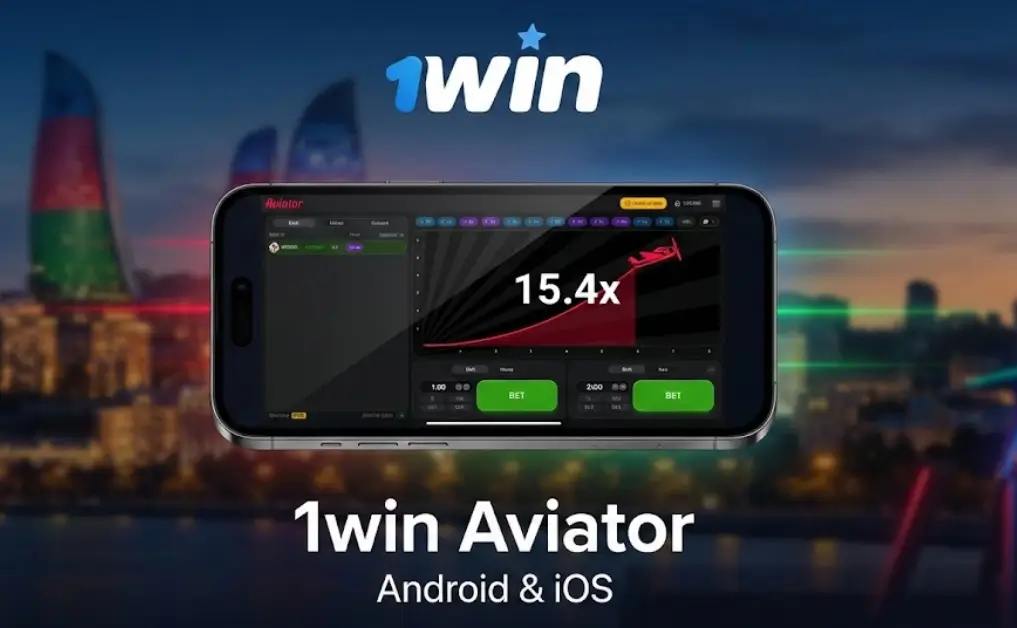 1win Aviator tətbiqi Bakının fonunda göstərilir