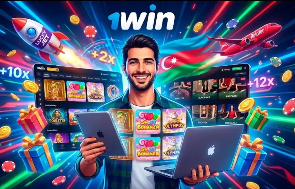 1win kazino əsas banneri: 14,000-dən çox slot oyunu, Lucky Jet, Aviator və canlı dilerlərlə kazino təcrübəsi